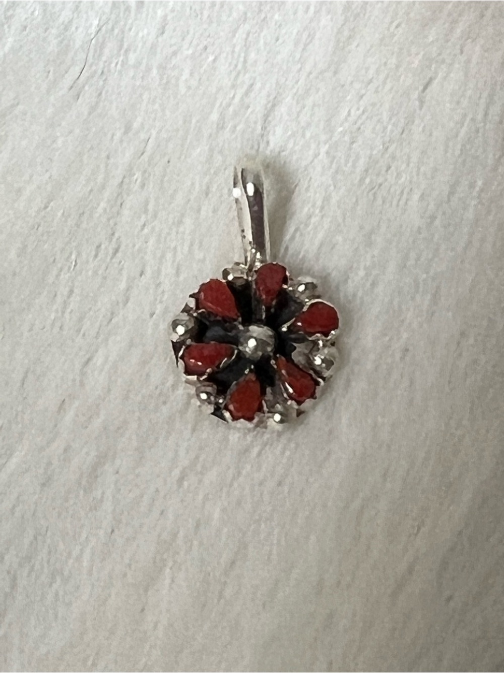 Sterling silver Zuni red coral pendant
